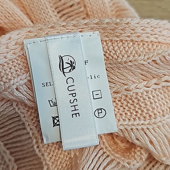 Cupshe NWOT Pink Knit Stripe V-Neck Crochet Pullover Swim Coverup One Size - Picture 4 of 8